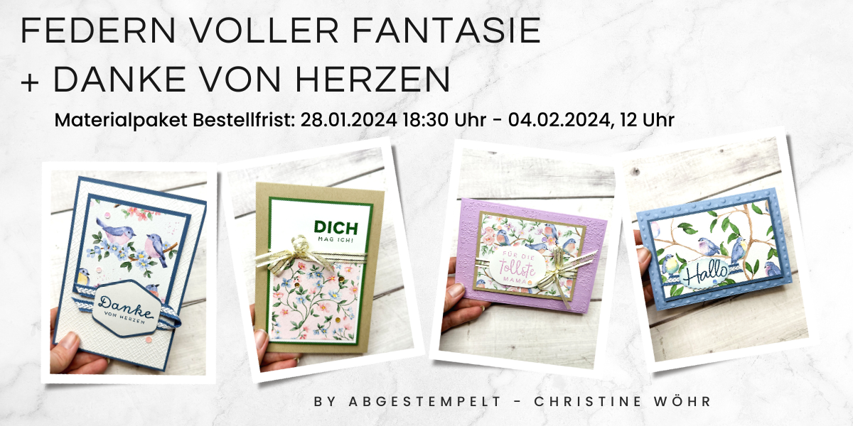 Vorankündigung Stampin Up Federn voller fantasie + Danke von Herzen bastel abgestempelt
