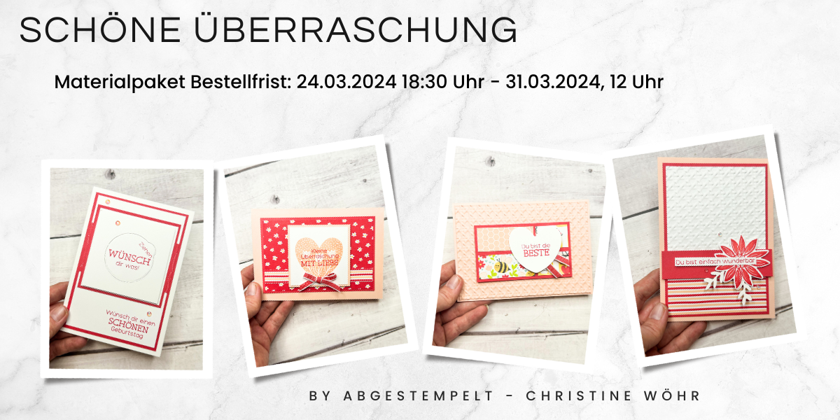Vorankündigung Stampin Up Schöne Überraschung bastel abgestempelt