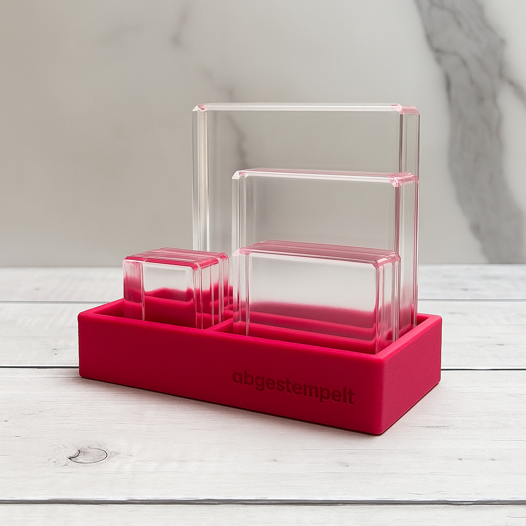Stempelblock-Organizer mit 6 Stampin’ Up! Blöcken, schräg fotografiert